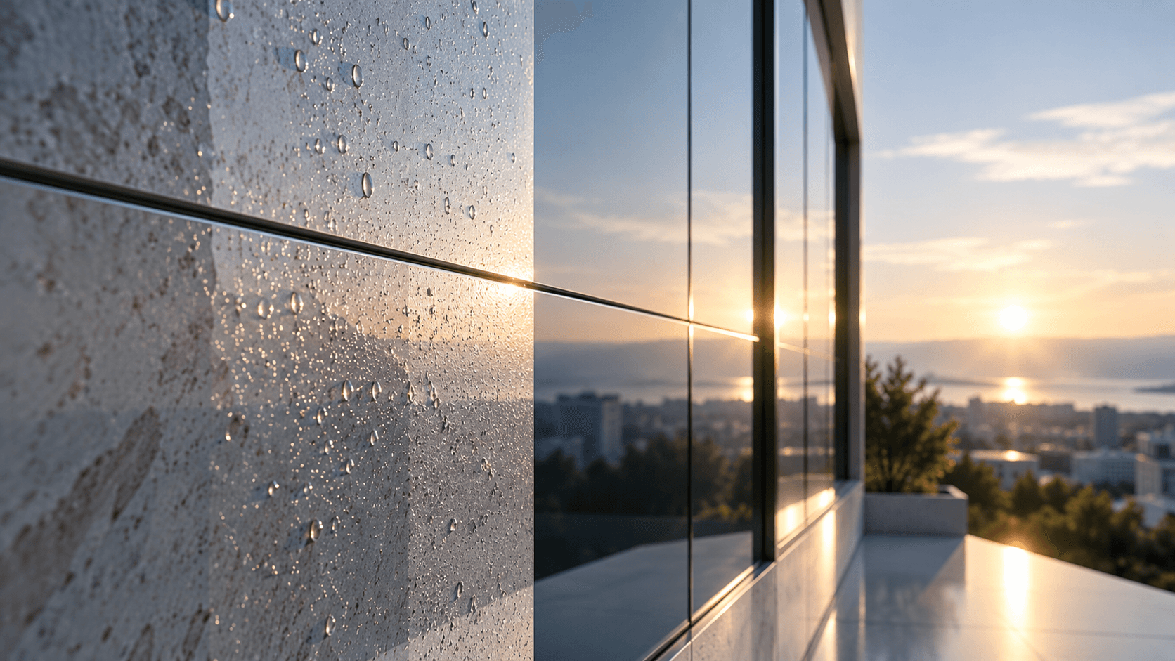 Calm architectural surface with a transparent functional coating
