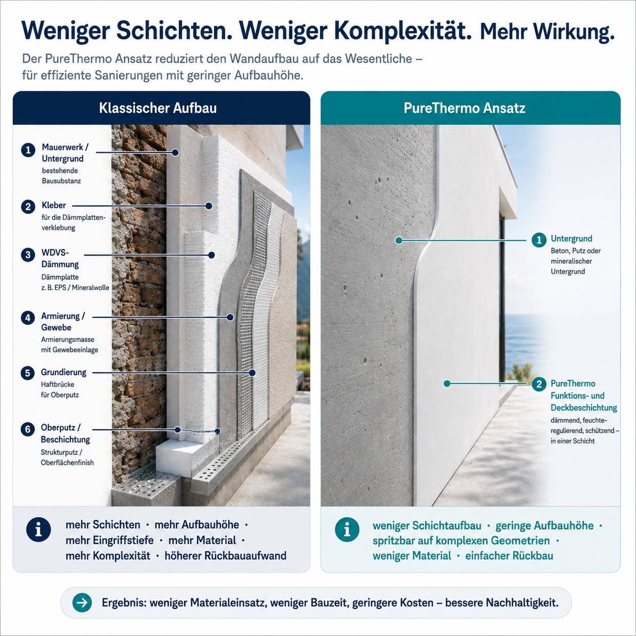 Bauteilquerschnitt mit einer dünnen PURE-THERMO-Funktionsschicht auf dem Untergrund