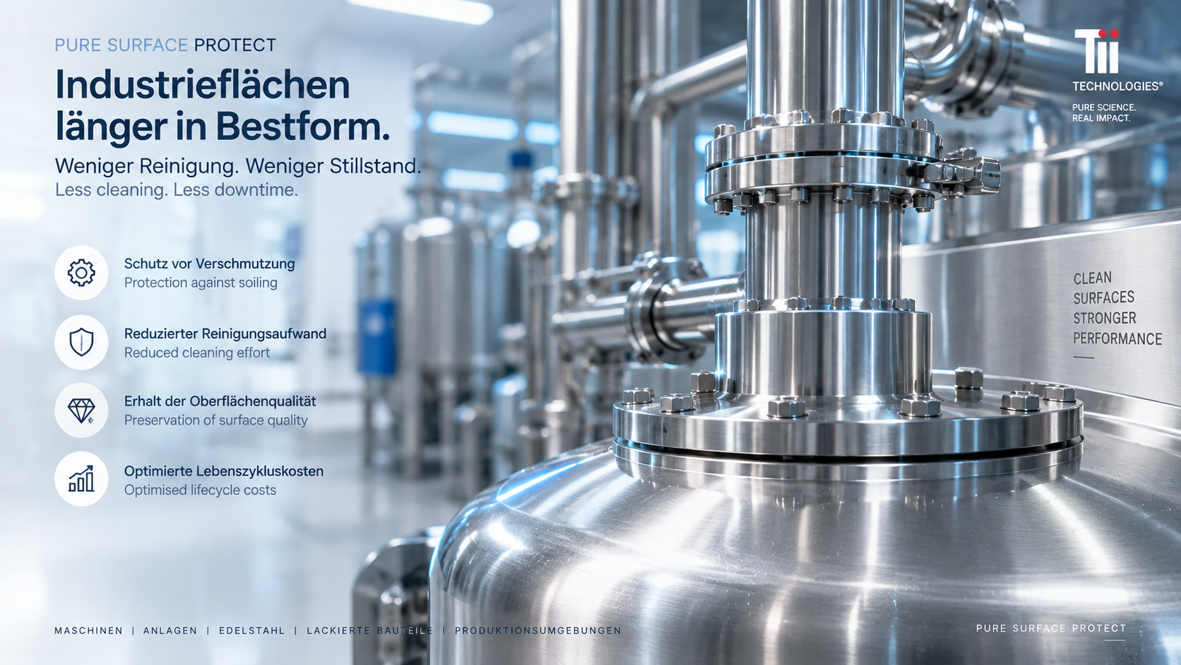 Illustratives Anwendungsvisual einer hochwertigen Edelstahl- und Industrieoberfläche