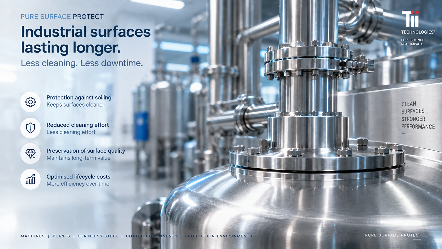 Illustrative application visual of a high-quality stainless-steel industrial surface