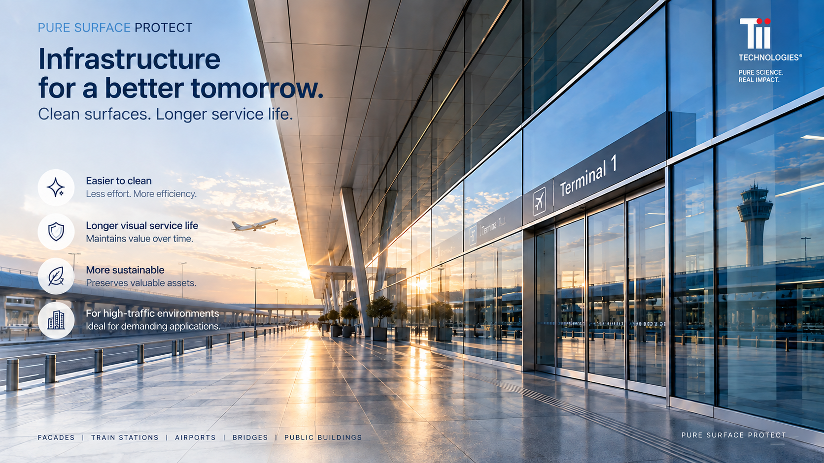 Illustrative application visual of modern terminal architecture in morning light
