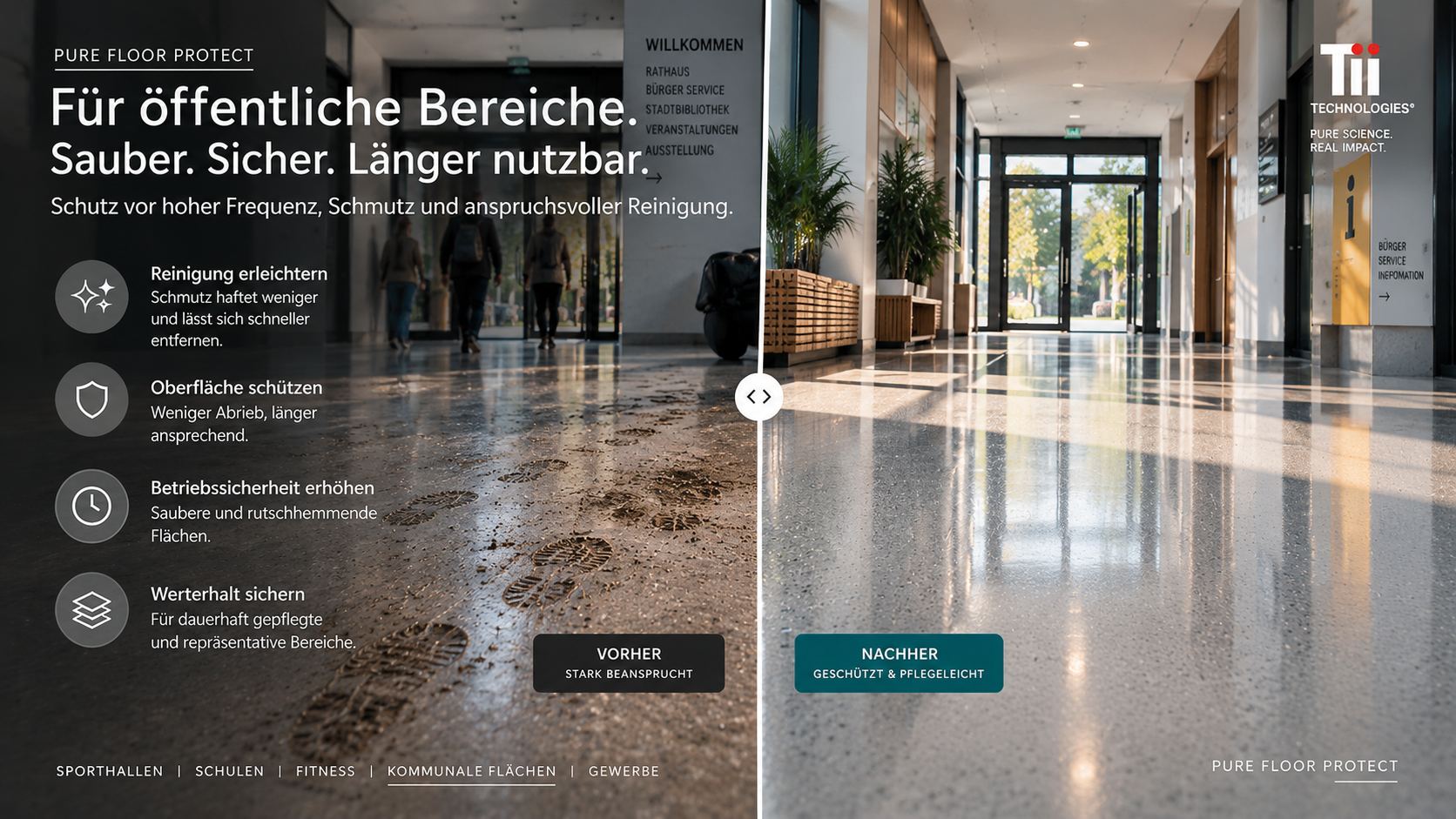 Illustratives Vorher-/Nachher-Anwendungsvisual für PUBLIC & MUNICIPAL